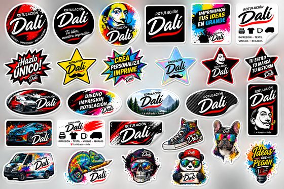 Hoja de pegatinas Rotulación Dalí en varias formas y acabados