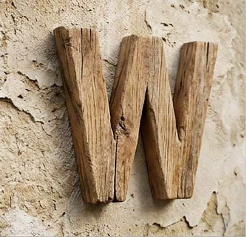 Letra corpórea W en madera natural